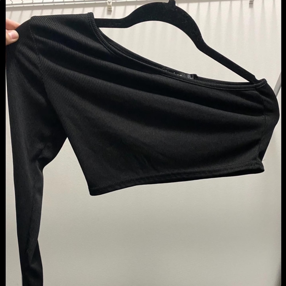 Black Ribbed One Shoulder Top - Picture 1 of 2